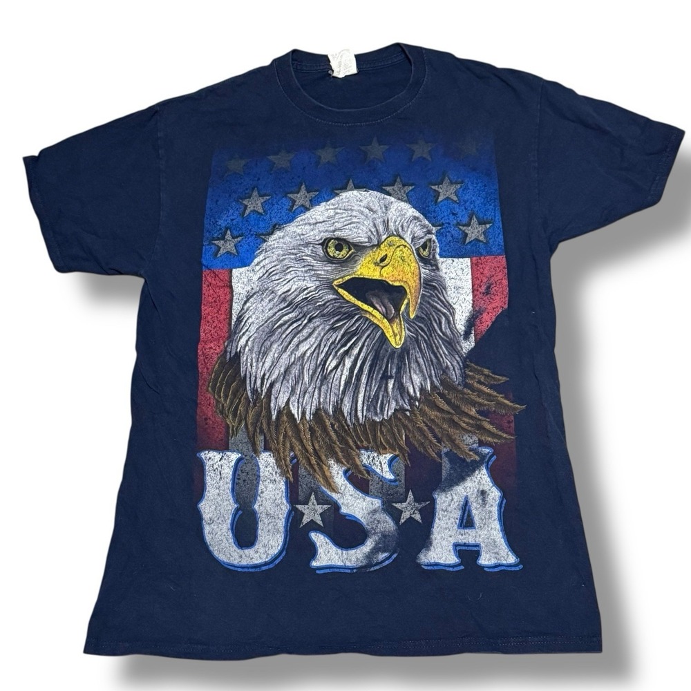 Bald Eagle American flag VTG fruit of the loom cotton USA graphic tee szM grunge